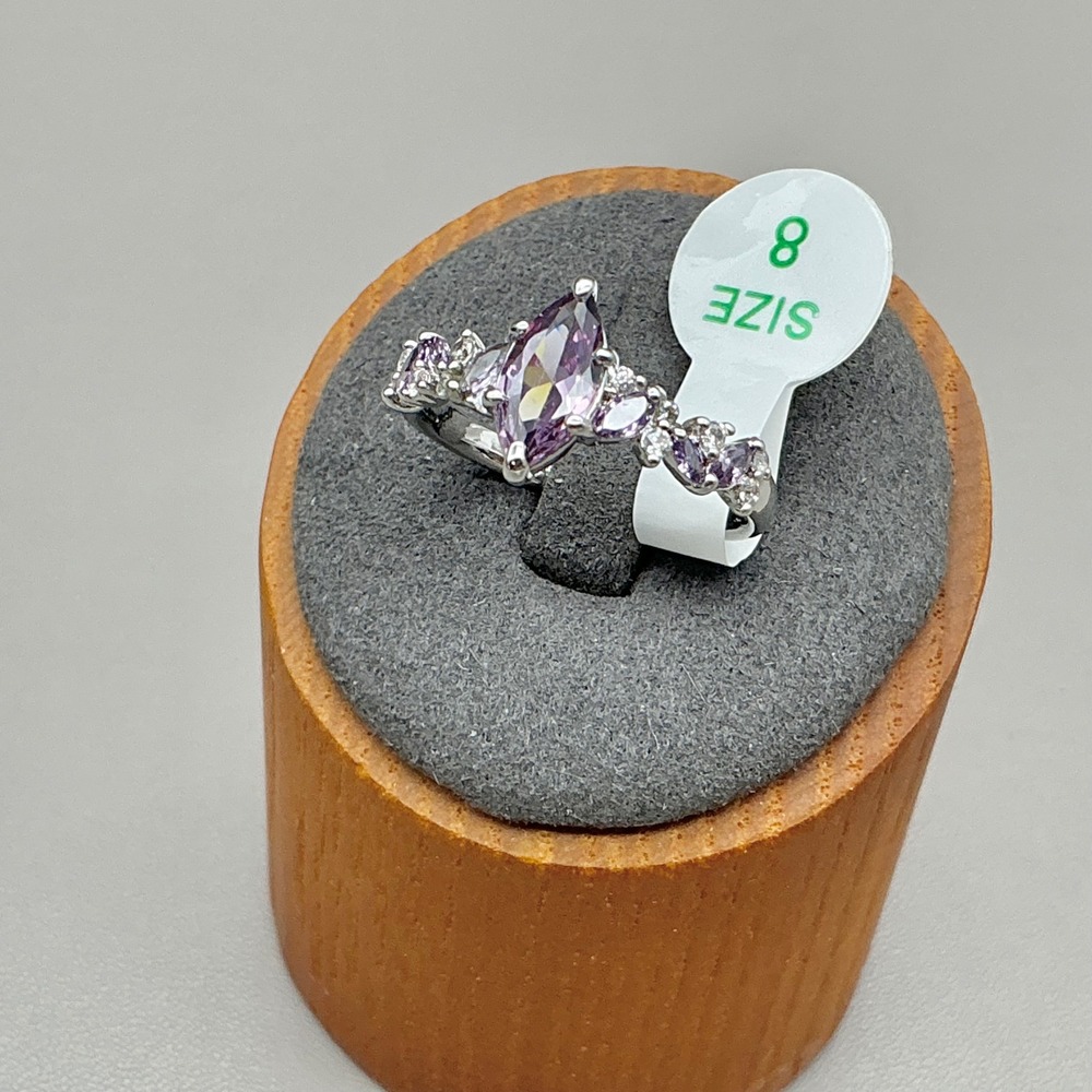Bomb Party Ring Purple Amethyst Cubic Zirconia Rhodium Plated Size 8 RBP7578